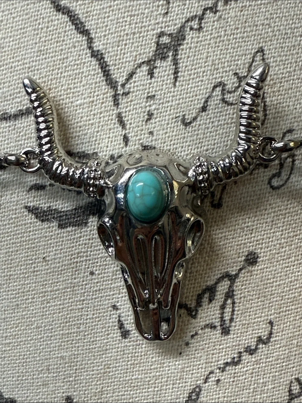 NWT Western Silver-Tone Concho Cow Skull Chain Belt with Turquoise Accents